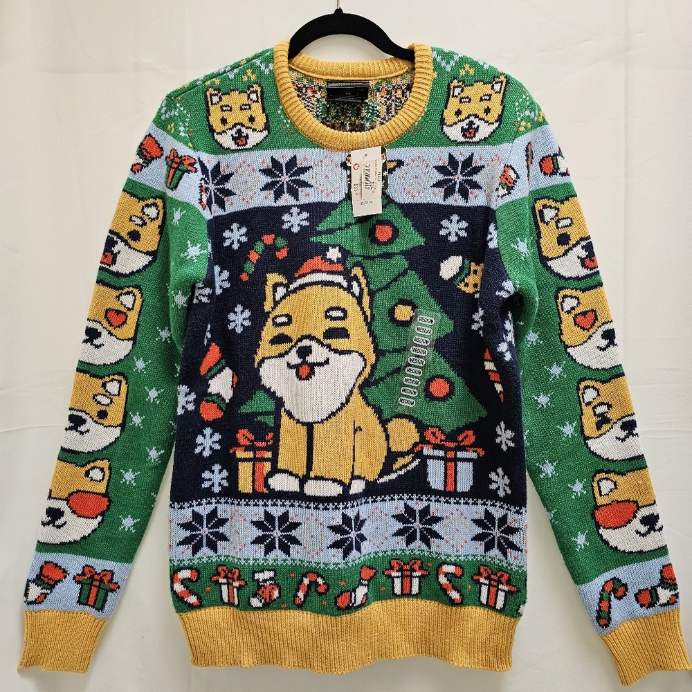Shiba Inu Geeknet Ugly Holiday Sweater Multicolor Long Sleeves Medium NWT